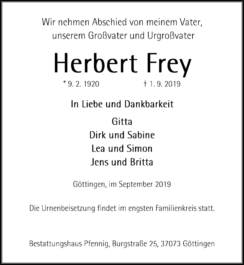 Traueranzeigen Von Herbert Frey | Trauer-anzeigen.de