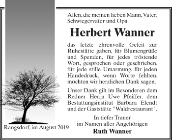 Traueranzeige von Herbert Wanner von Märkischen Allgemeine Zeitung