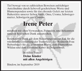 Traueranzeige von Irene Peter von Märkischen Allgemeine Zeitung