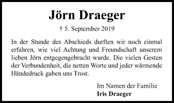 Traueranzeige von Jörn Draeger von Kieler Nachrichten