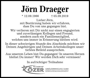 Traueranzeige von Jörn Draeger von Kieler Nachrichten