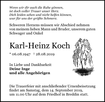 Traueranzeige von Karl-Heinz Koch