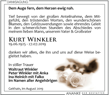 Traueranzeige von Kurt Winkler von Leipziger Volkszeitung
