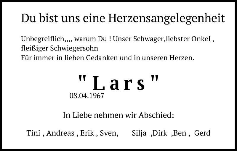 Traueranzeige für Lars Pohreep vom 21.09.2019 aus Kieler Nachrichten