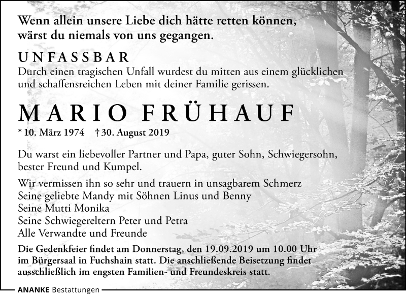  Traueranzeige für Mario Frühauf vom 14.09.2019 aus Leipziger Volkszeitung