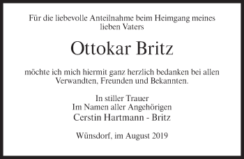 Traueranzeige von Ottokar Britz von Märkischen Allgemeine Zeitung