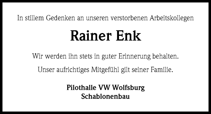  Traueranzeige für Rainer Enk vom 06.09.2019 aus Aller Zeitung