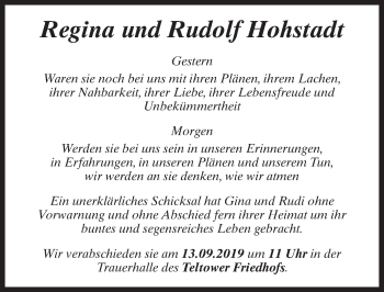 Traueranzeige von Regina Hohstadt von Märkischen Allgemeine Zeitung