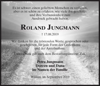 Traueranzeige von Roland Jungmann von Märkischen Allgemeine Zeitung
