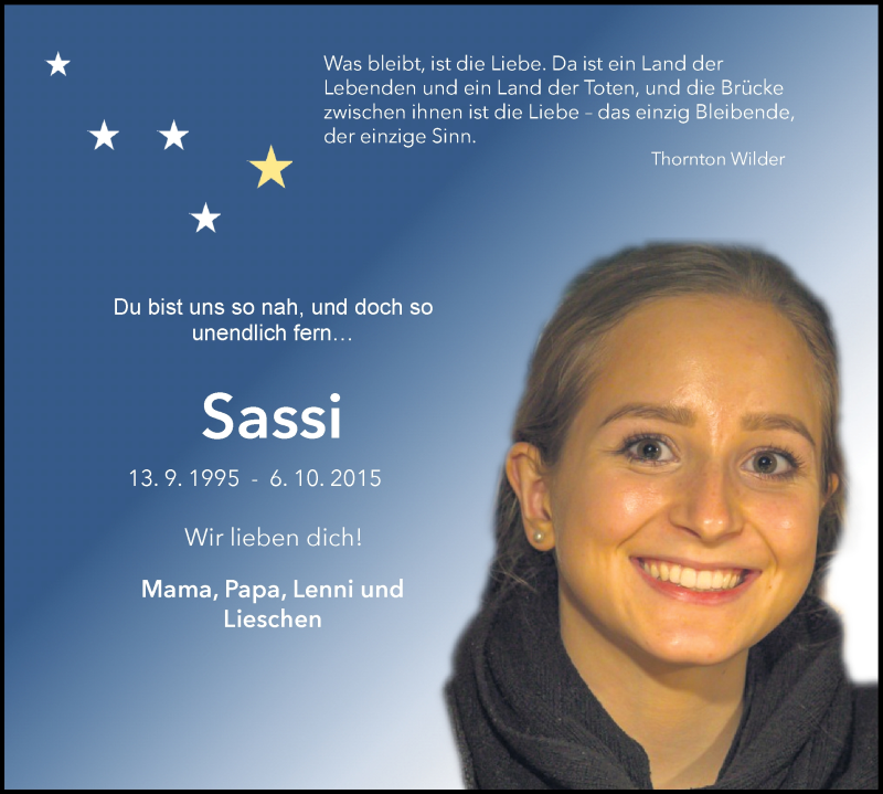  Traueranzeige für Sassi  vom 13.09.2019 aus Göttinger Tageblatt