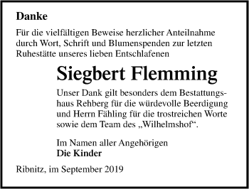 Traueranzeige von Siegbert Flemming von Ostsee-Zeitung GmbH