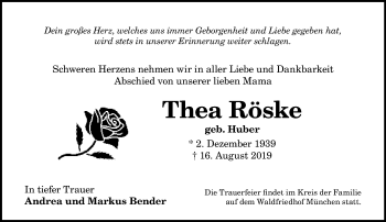Traueranzeige von Thea Röske von Leipziger Volkszeitung