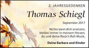 Traueranzeige von Thomas Schiegl von Leipziger Volkszeitung