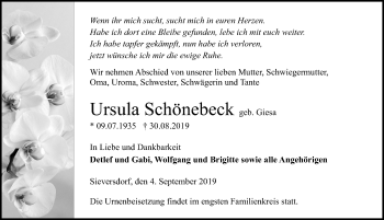 Traueranzeige von Ursula Schönebeck