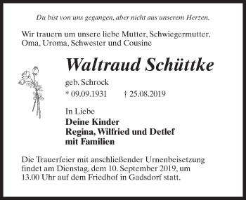 Traueranzeige von Waltraud Schüttke von Märkischen Allgemeine Zeitung