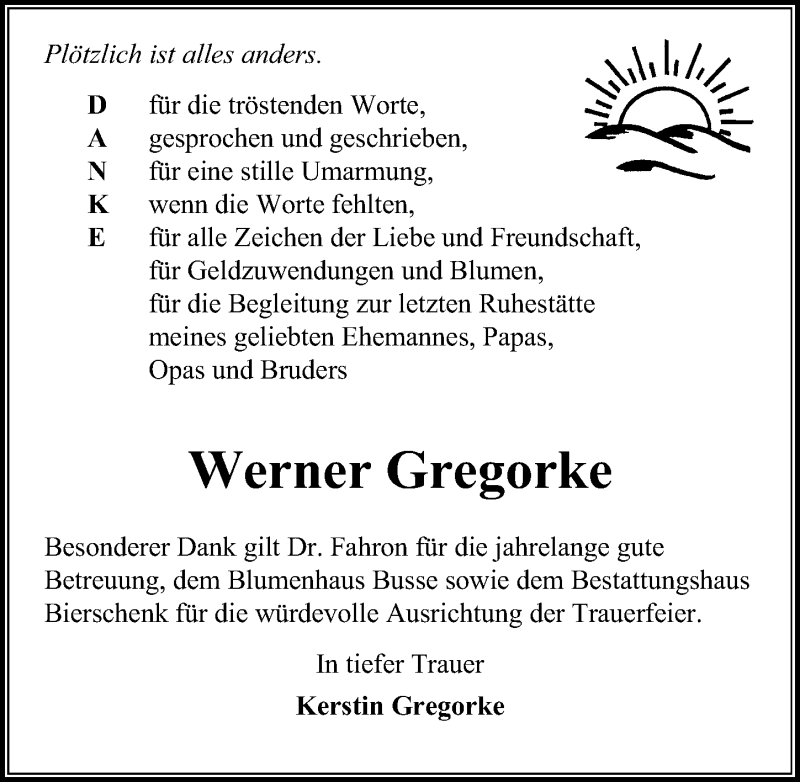  Traueranzeige für Werner Gregorke vom 24.08.2019 aus Märkischen Allgemeine Zeitung