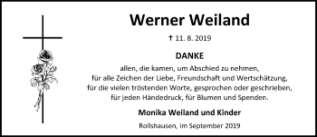 Traueranzeige von Werner Weiland von Eichsfelder Tageblatt