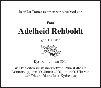 Traueranzeige von Adelheid Rehboldt von Märkischen Allgemeine Zeitung
