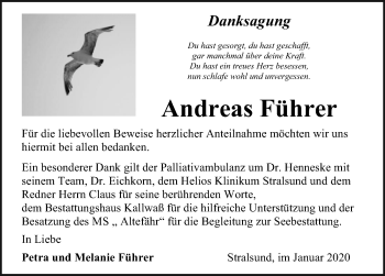 Traueranzeige von Andreas Führer von Ostsee-Zeitung GmbH