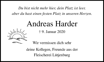 Traueranzeige von Andreas Harder von Lübecker Nachrichten