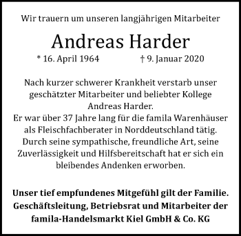 Traueranzeige von Andreas Harder von Lübecker Nachrichten