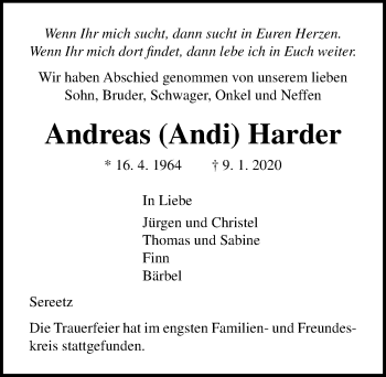 Traueranzeige von Andreas Harder von Lübecker Nachrichten