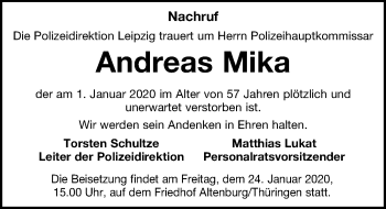 Traueranzeige von Andreas Mika von Leipziger Volkszeitung