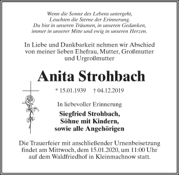 Traueranzeige von Anita Strohbach von Märkischen Allgemeine Zeitung