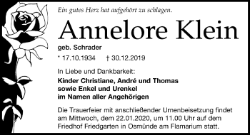 Traueranzeige von Annelore Klein von Leipziger Volkszeitung