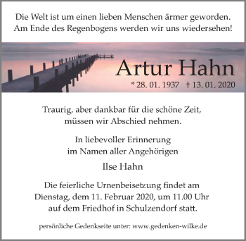 Traueranzeige von Artur Hahn von Märkischen Allgemeine Zeitung