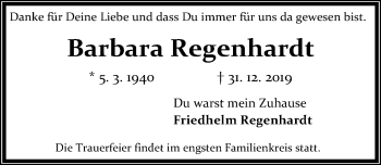 Traueranzeige von Barbara Regenhardt von Hannoversche Allgemeine Zeitung/Neue Presse