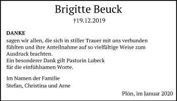 Traueranzeige von Brigitte Beuck von Kieler Nachrichten