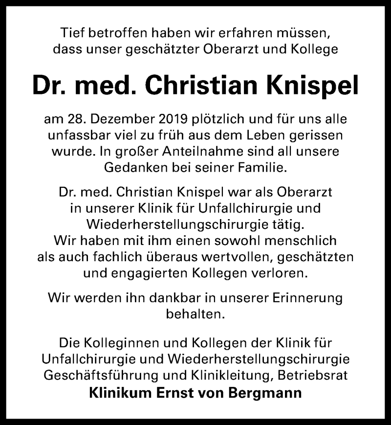  Traueranzeige für Christian Knispel vom 04.01.2020 aus Märkischen Allgemeine Zeitung