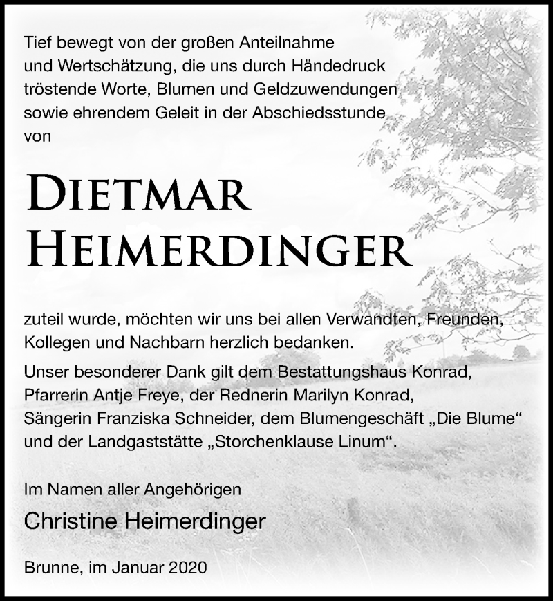  Traueranzeige für Dietmar Heimerdinger vom 25.01.2020 aus Märkischen Allgemeine Zeitung