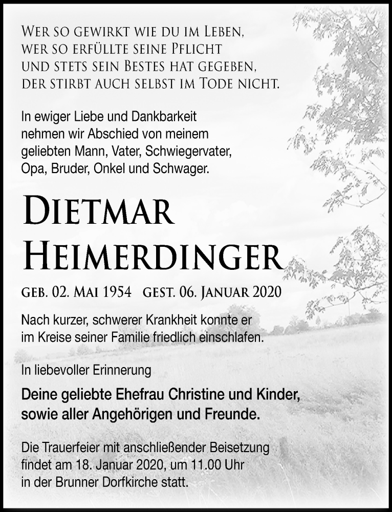  Traueranzeige für Dietmar Heimerdinger vom 11.01.2020 aus Märkischen Allgemeine Zeitung