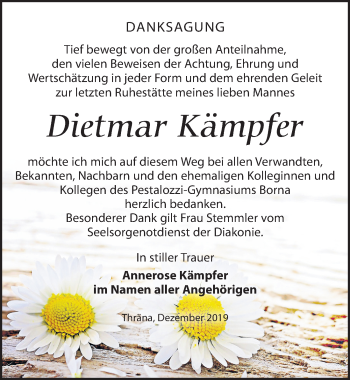 Traueranzeige von Dietmar Kämpfer von Leipziger Volkszeitung