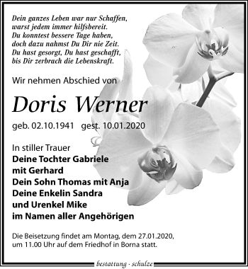 Traueranzeige von Doris Werner von Leipziger Volkszeitung