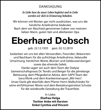 Traueranzeige von Eberhard Dobsch von Leipziger Volkszeitung