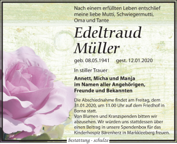 Traueranzeige von Edeltraud Müller von Leipziger Volkszeitung