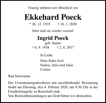 Traueranzeige von Ekkehard Poeck von Lübecker Nachrichten