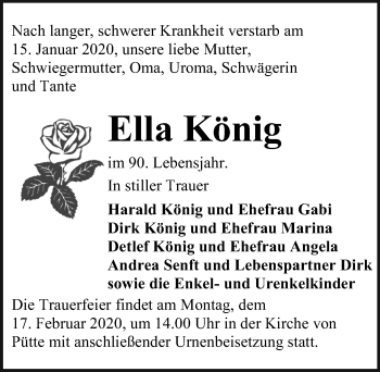 Traueranzeige von Ella König von Ostsee-Zeitung GmbH