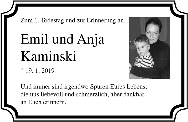  Traueranzeige für Emil und Anja Kaminski vom 18.01.2020 aus Ostsee-Zeitung GmbH