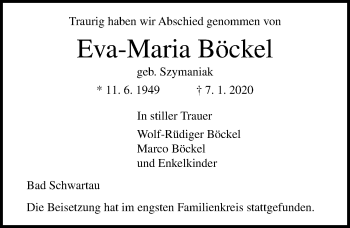 Traueranzeige von Eva-Maria Böckel von Lübecker Nachrichten