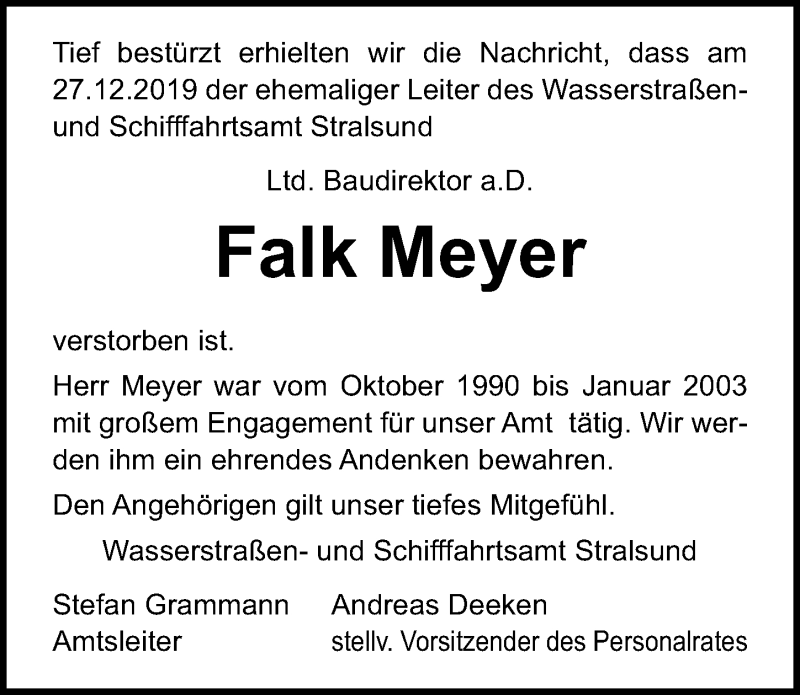  Traueranzeige für Falk Meyer vom 04.01.2020 aus Ostsee-Zeitung GmbH