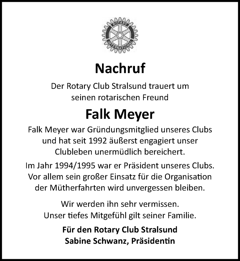  Traueranzeige für Falk Meyer vom 11.01.2020 aus Ostsee-Zeitung GmbH