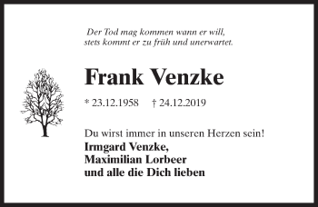 Traueranzeige von Frank Venzke von Märkischen Allgemeine Zeitung