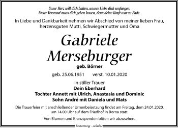 Traueranzeige von Gabriele Merseburger von Leipziger Volkszeitung