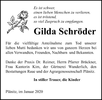 Traueranzeige von Gilda Schröder