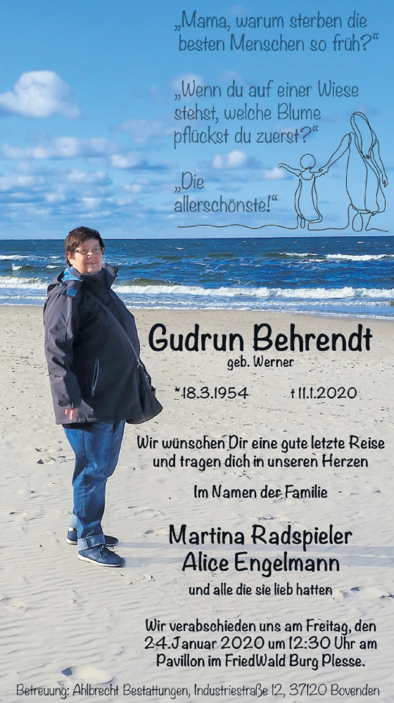  Traueranzeige für Gudrun Behrendt vom 18.01.2020 aus Göttinger Tageblatt