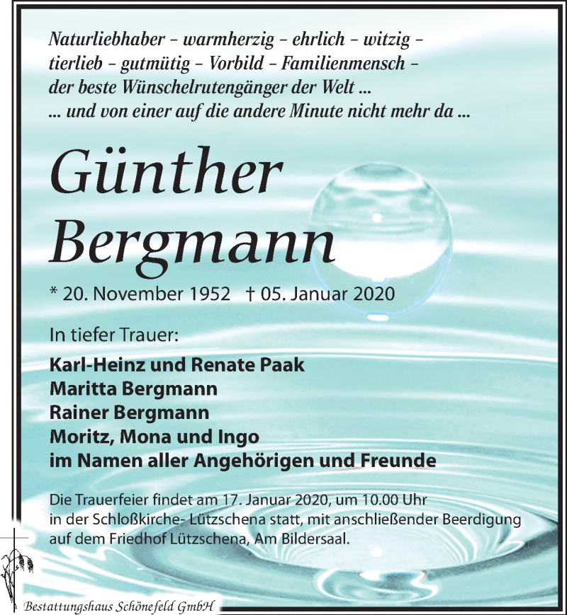  Traueranzeige für Günther Bergmann vom 11.01.2020 aus Leipziger Volkszeitung